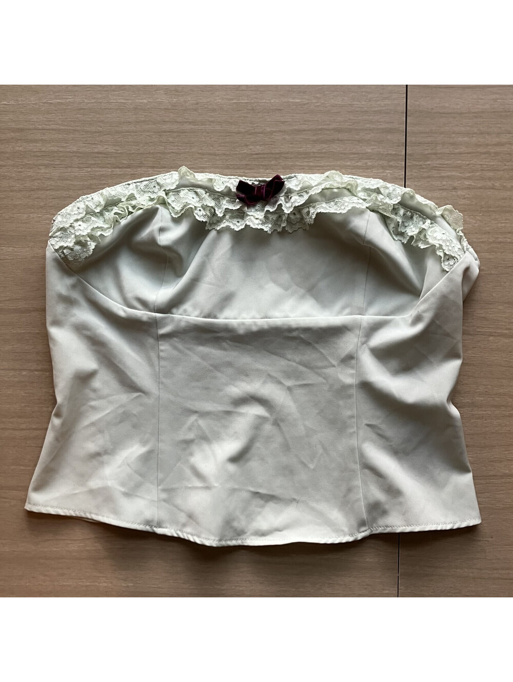 Coquette Fairy Strapless Bustier Mint Velvet Bow Lace Trim Top Y2K Feminine XL